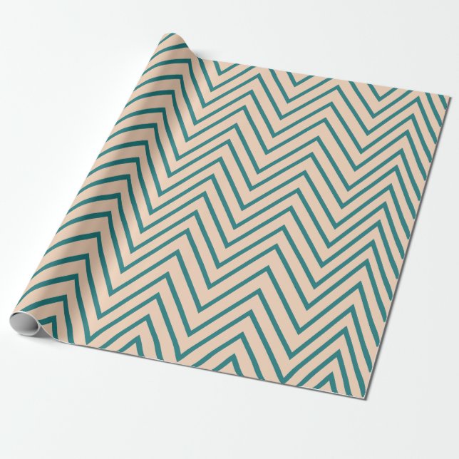 Papier Cadeau Rayure Chevron Bleue Pêche (Déroulé)