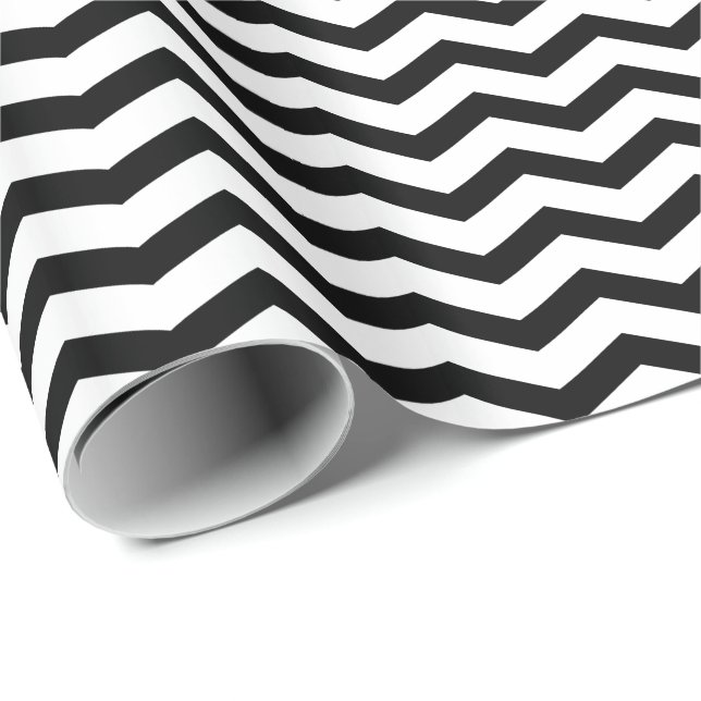 Papier Cadeau Rayure Chevron Noir et Blanc (Coin rond)