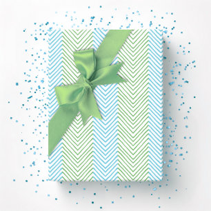 Papier Cadeau Rayure Chevron Zeta en vert et aquarelle