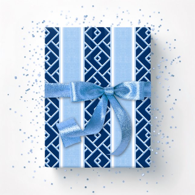 Papier Cadeau Rayure Chippendale en bleu indigo (Créateur téléchargé)