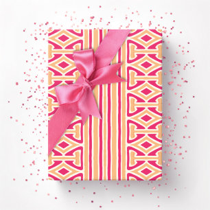 Papier Cadeau Rayure de treillis picturale en rose et orange