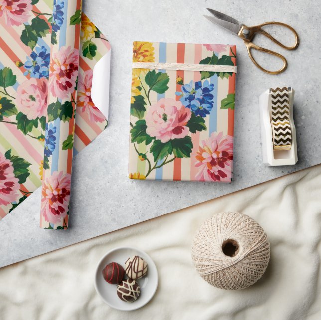 Papier Cadeau Rayure florale vintage (Artisanat)