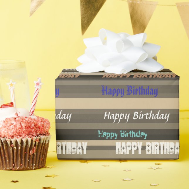 Papier Cadeau Rayure marron Anniversaire (Fête d'anniversaire)