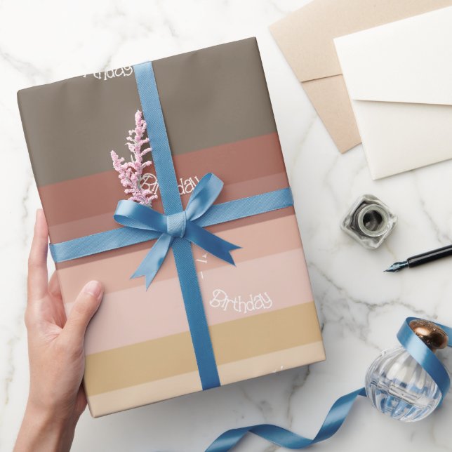 Papier Cadeau Rayure moderne rose et marron (Cadeaux)