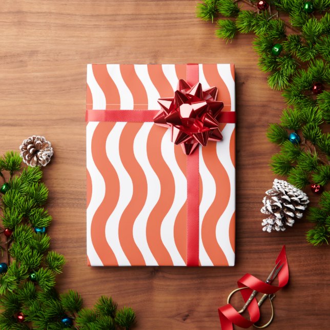 Papier Cadeau Rayure ondulée orange rétro groovy  (Cadeau de vacances)