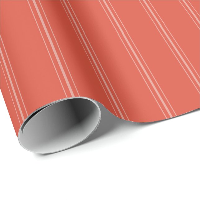 Papier Cadeau Rayure rétro préparatoire rouge rose vacances (Coin rond)