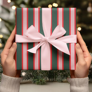 Papier Cadeau Rayure rouge, rose et verte
