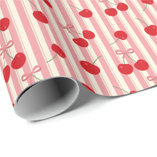 Papier Cadeau Rayure Ruban Cerise