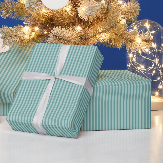 Papier Cadeau Rayure sarcelle poussiéreuse bleu aquatique modern (Vacances)
