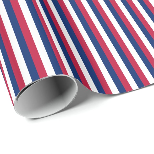 Papier Cadeau Rayure verticale rouge, blanc et bleu (Coin rond)