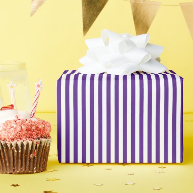 Papier Cadeau Rayures Blanc et Violet Foncé (Fête d'anniversaire)
