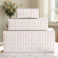 Papier cadeau rayures blanches et roses + coeurs