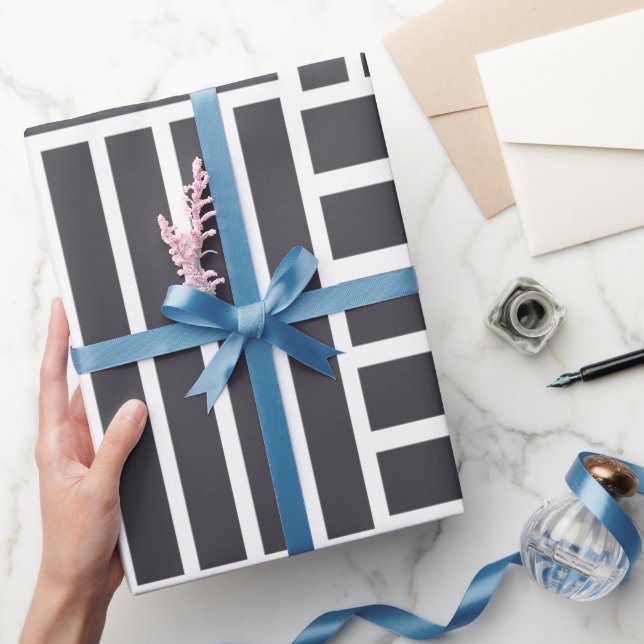 Papier Cadeau Rayures blanches horizontales verticales grises (Cadeaux)