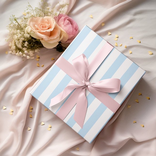 Papier Cadeau Rayures bleu clair et blanc (Light Blue and White Stripes Wrapping Paper)
