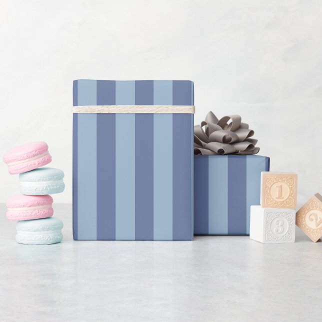 Papier Cadeau Rayures Bleu foncé et Bleu clair (Baby Shower)