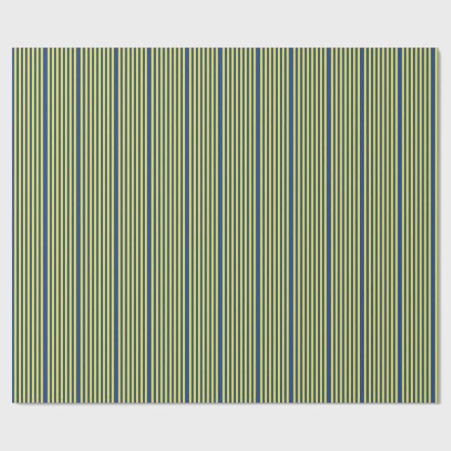 Papier Cadeau Rayures bleu foncé et jaune  (Plat)