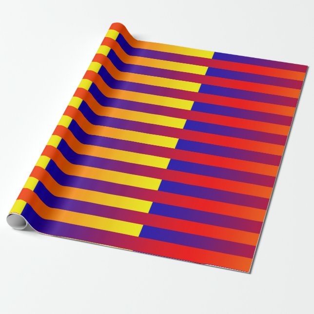 Papier Cadeau Rayures Bleu Rouge Jaune (Déroulé)