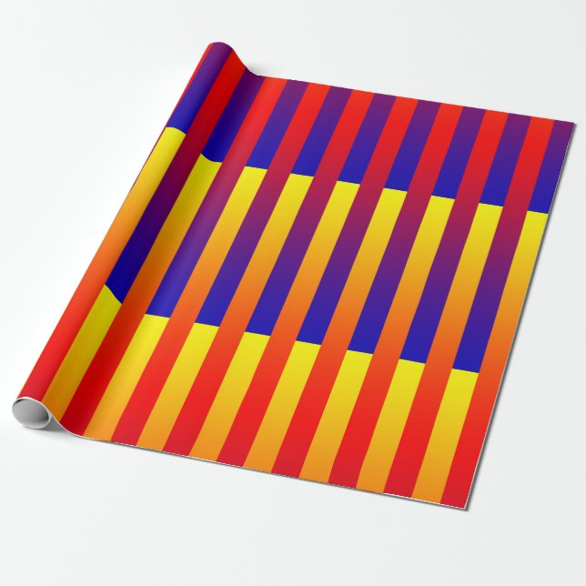 Papier Cadeau Rayures Bleu Rouge Jaune (Déroulé)