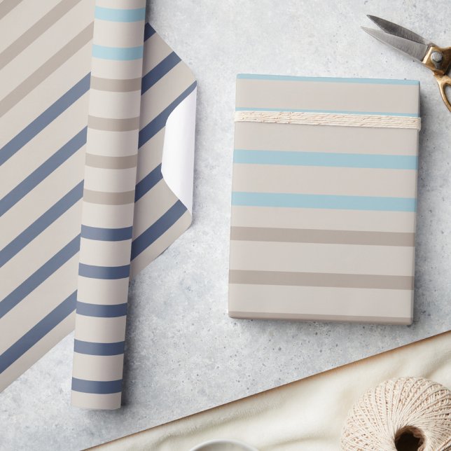 Papier Cadeau Rayures bleu turquoise et beige (striped wrapping paper)