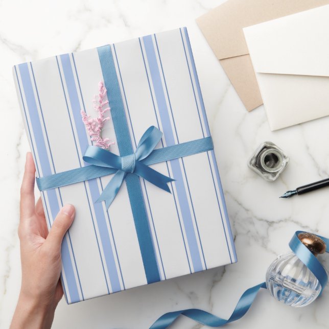 Papier Cadeau Rayures bleues et blanches cassées (Cadeaux)