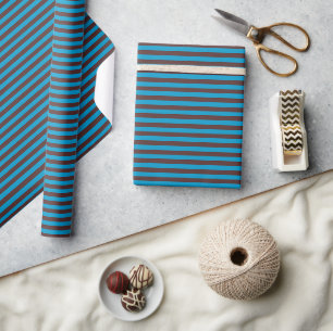 Papier Cadeau Rayures bleues et marron