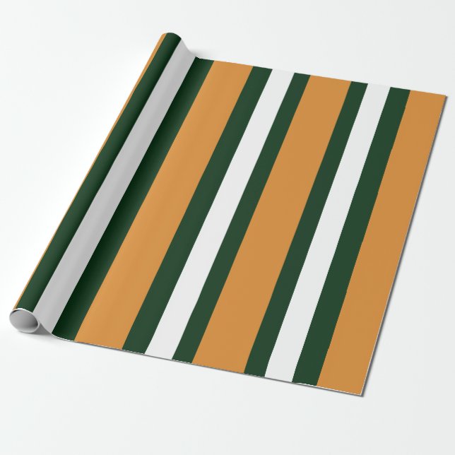 Papier Cadeau rayures Brown, vert foncé et blanc (Déroulé)