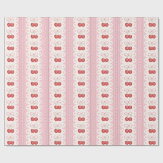 Papier Cadeau Rayures Cerise Prépa - Rose et Blanc Cassé