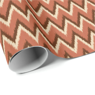 Papier Cadeau Rayures Chevron Ikat - Rouille, Marron et Beige