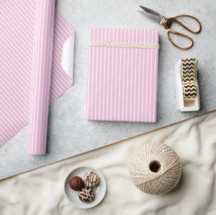 Papier Cadeau Rayures Classiques Blanc - Rose Clair