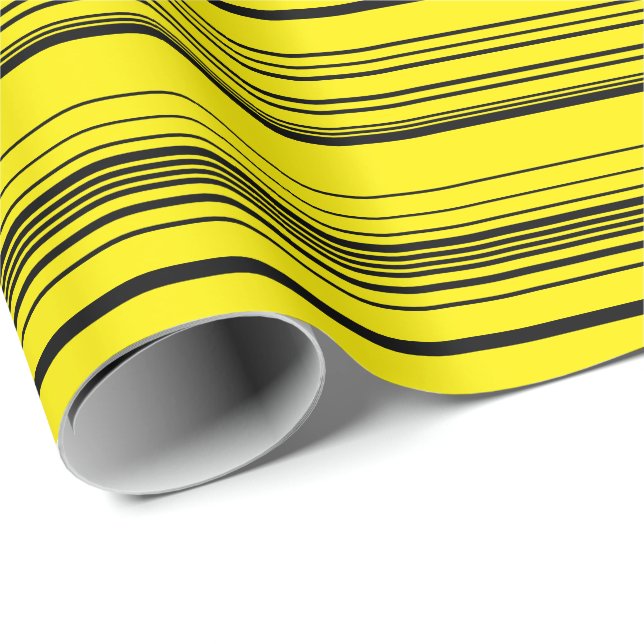 Papier Cadeau Rayures complexes en noir et jaune (Coin rond)