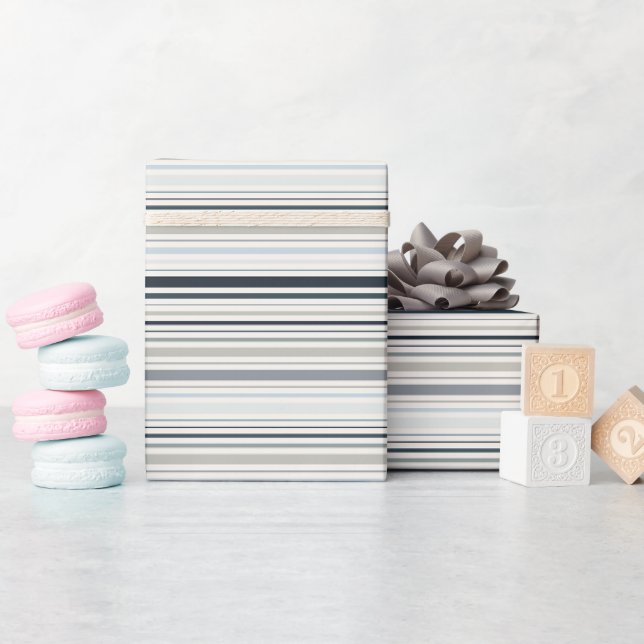 Papier Cadeau Rayures côtières bleues (Baby Shower)