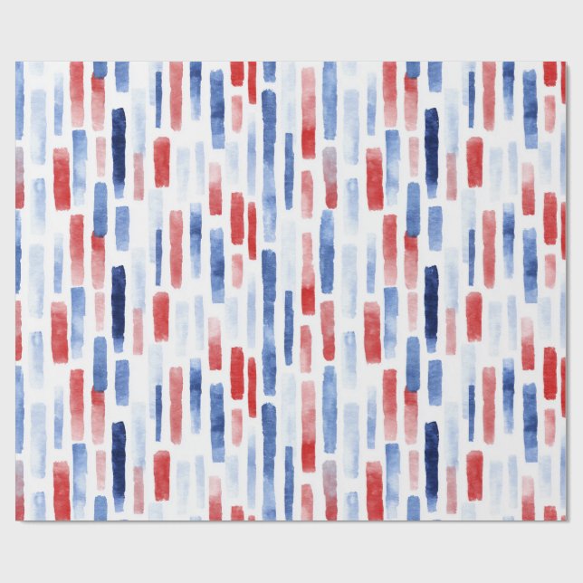 Papier Cadeau Rayures côtières bleues, blanches et rouges (Plat)