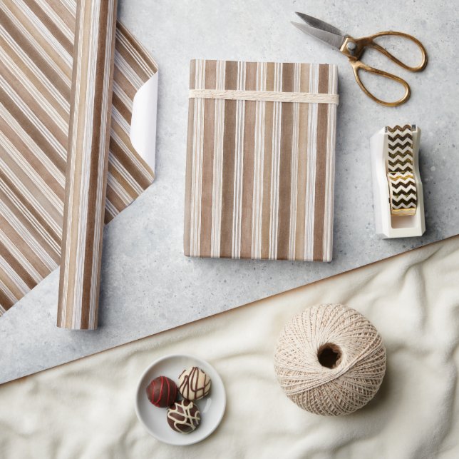 Papier Cadeau Rayures Crème Marron Anniversaire (Artisanat)