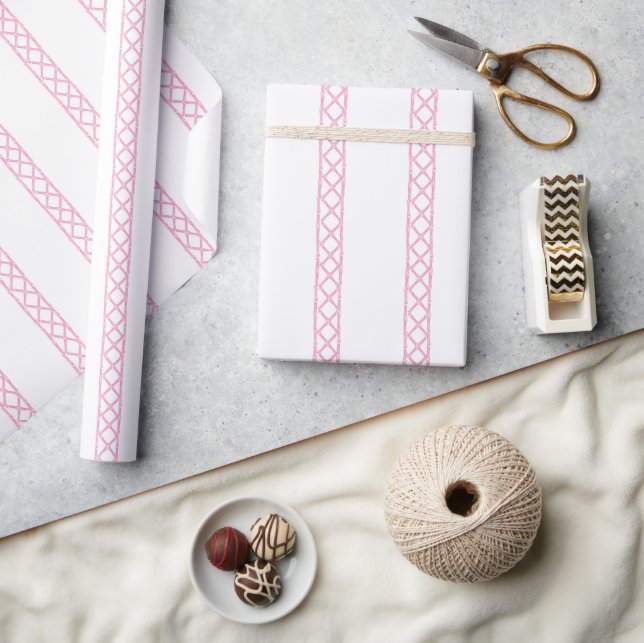 Papier Cadeau Rayures de bambou rose et blanc aquarelle (Artisanat)