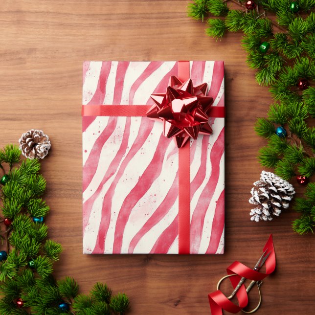 Papier Cadeau Rayures de bonbon de Noël rouge blanc (Cadeau de vacances)