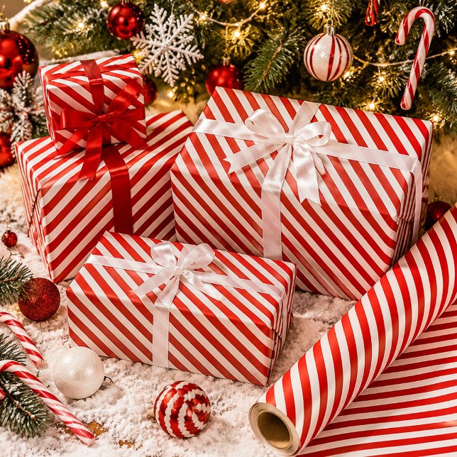 Papier Cadeau Rayures de canne à bonbon rouges et blanches (Créateur téléchargé)