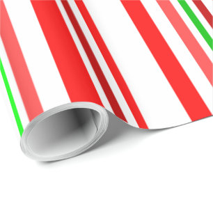 Papier Cadeau Rayures de Canne à Sucre Rouge Blanc Vert