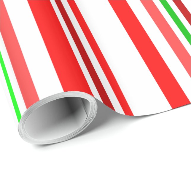 Papier Cadeau Rayures de Canne à Sucre Rouge Blanc Vert (Coin rond)