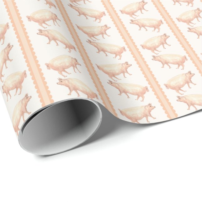 Papier Cadeau Rayures de cochon  (Coin rond)
