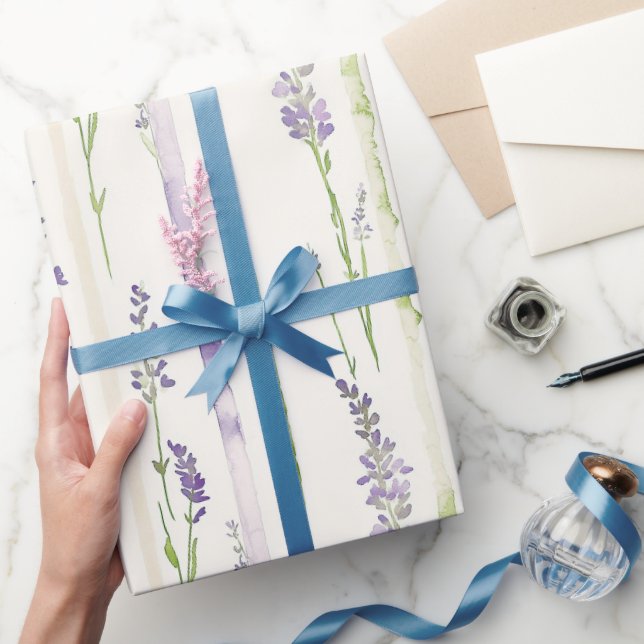 Papier Cadeau Rayures de lavande Fleur Anniversaire (Cadeaux)