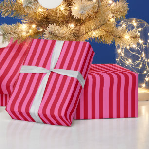 Papier Cadeau Rayures de menthe rose et rouge