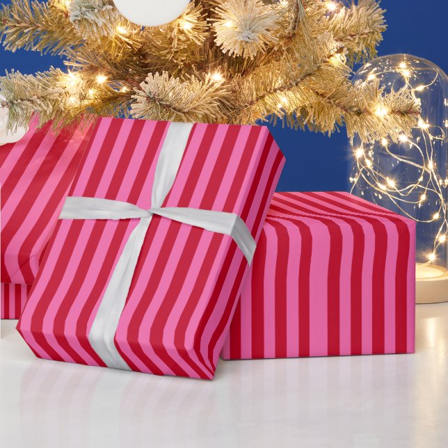 Papier Cadeau Rayures de menthe rose et rouge (Vacances)