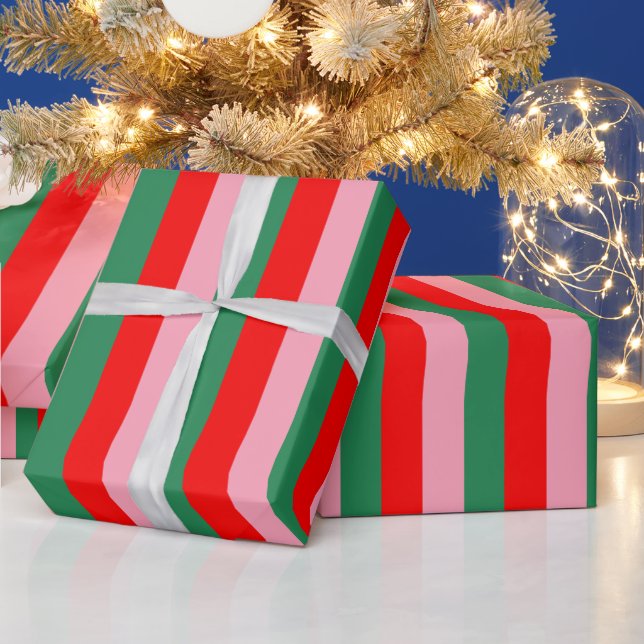 Papier Cadeau Rayures de Noël contemporaines  (Vacances)