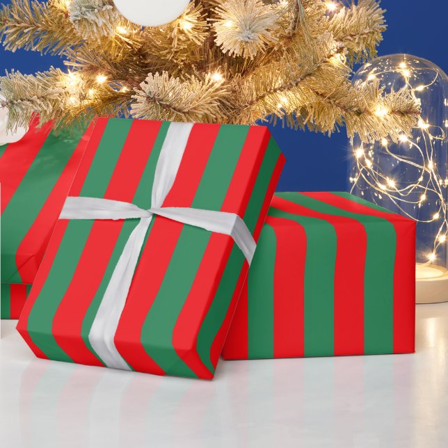 Papier Cadeau Rayures de Noël rouges et vertes classiques (Vacances)