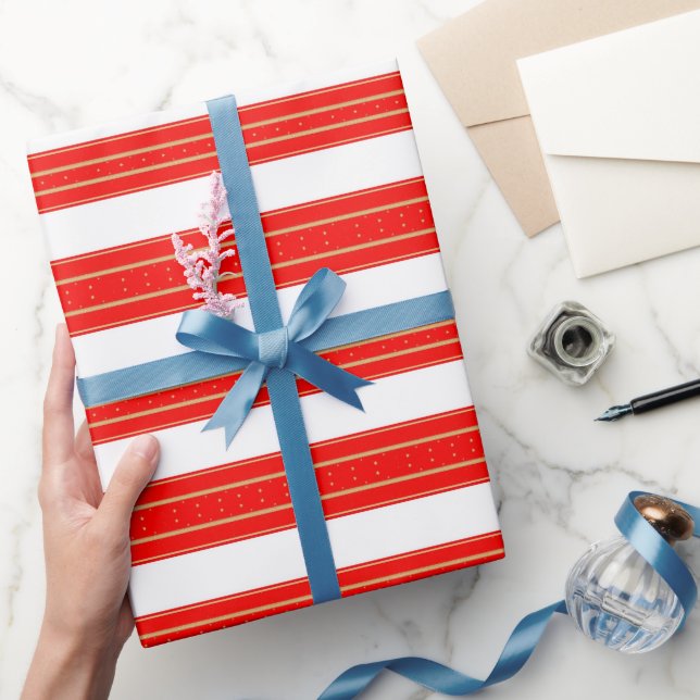 Papier Cadeau Rayures de Noël Royales (Cadeaux)