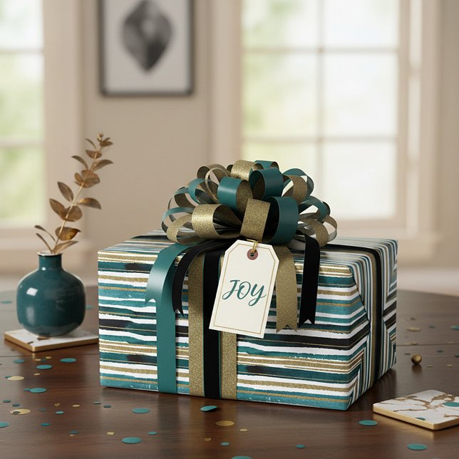 Papier Cadeau Rayures de paillettes vertes et dorées  (Créateur téléchargé)