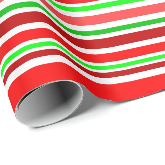 Papier Cadeau Rayures de style bonbon de Noël rouge vert blanc (Coin rond)