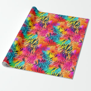 Papier Cadeau Rayures de tigre arc-en-ciel brillant