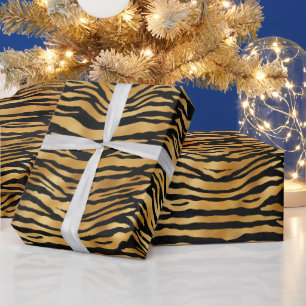 Papier Cadeau Rayures de tigre doré   Motif audacieux d'animal s