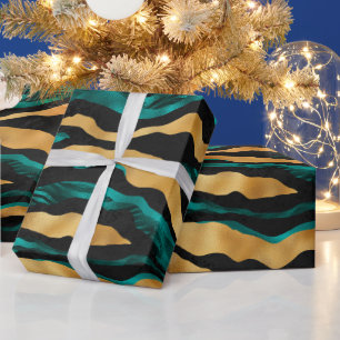 Papier Cadeau Rayures de tigre sarcelle or   Animal abstrait gla
